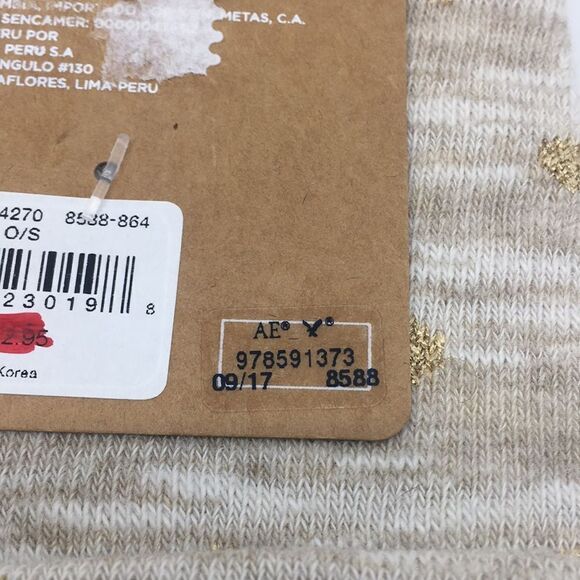 American Eagle Tan and Metallic Gold Polka Dot Boot Tall Cotton Blend OSFA Socks - Picture 6 of 12